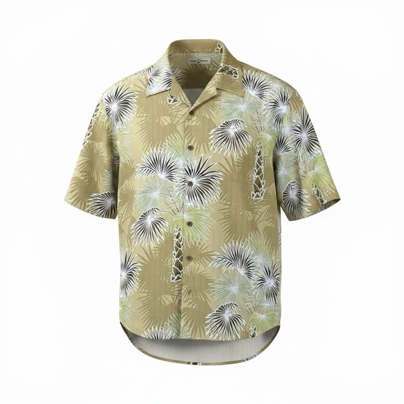 Tommy Bahama Other - Tommy Bahama 100% Silk Hawaiian Shirt Mens Size L Palm Trees Print Yellow
